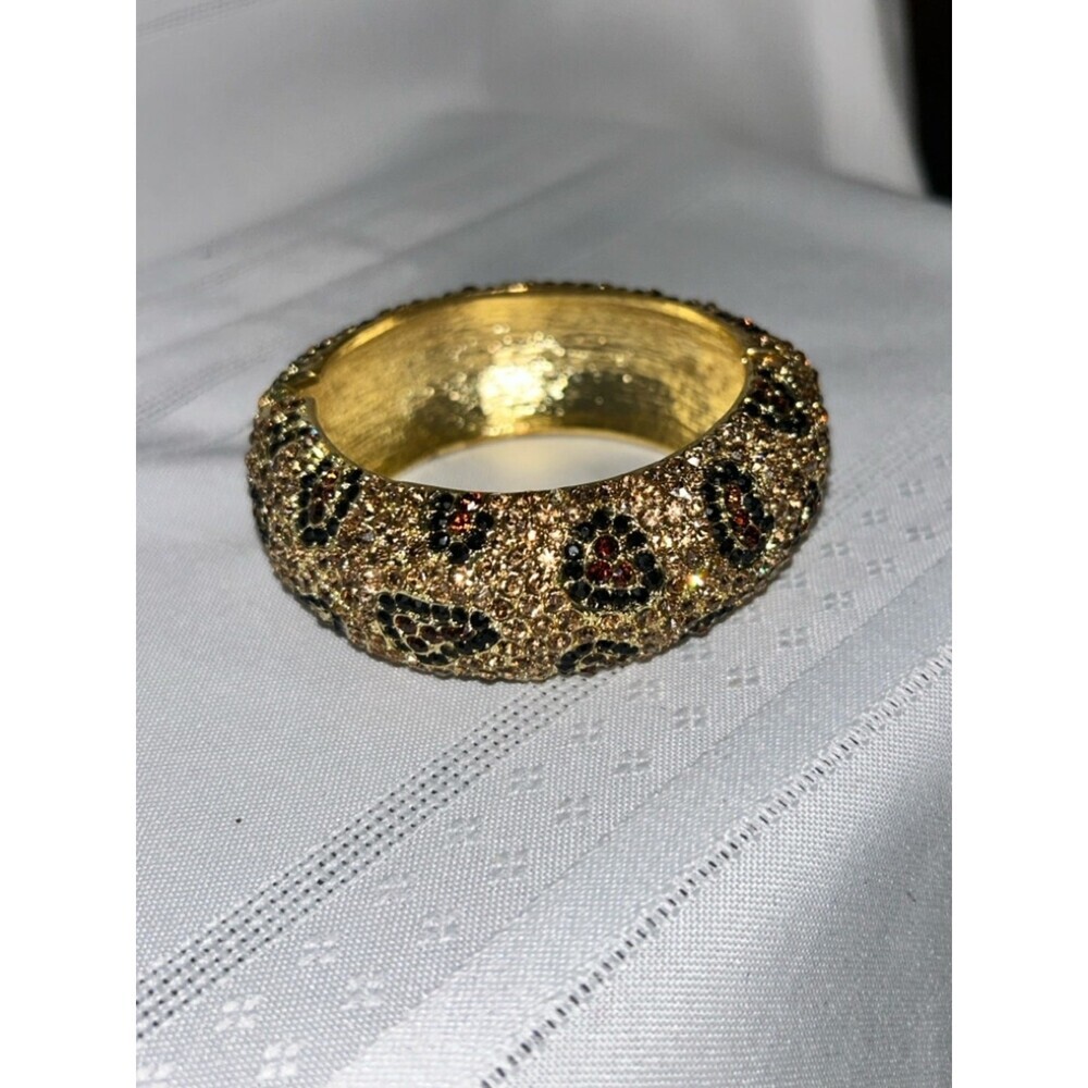 Bebe Gold Leopard Print Rhinestone Bangle - Picture 8 of 16